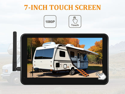RV Backup Camera Wireless System – 7" HD 1080P Touchscreen Monitor, Night Vision, BSD Blind Spot Detection, 4-Channel, Furrion Compatible, Plug & Play for Trailer Truck Camper Motorhome
