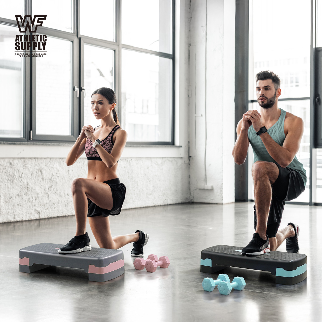 Aerobic Stepper Set with 2 Dumbbells & Measuring Tape – Adjustable Height 4"/6" Exercise Step Platform, Non-Slip Surface, 550 LB Capacity, Home Gym Cardio Workout Equipment, Great Holiday Gift