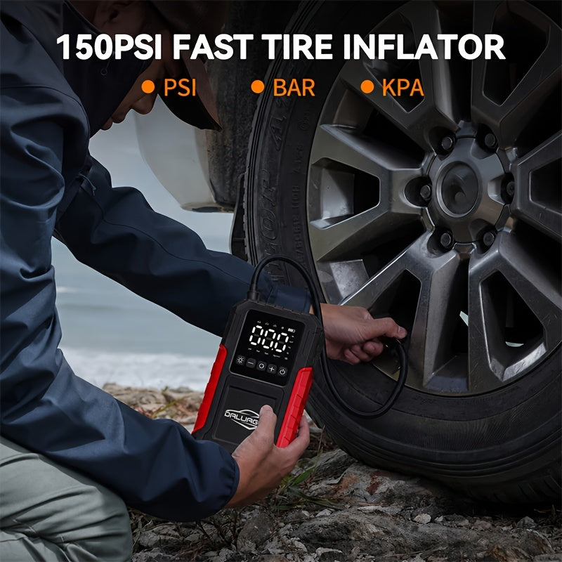 12-In-1 Car Emergency Jump Starter 15000A with Battery Charging System, Optional Air Compressor 150PSI, LED Work Light, USB Type-C Fast Charging And LCD Power Display