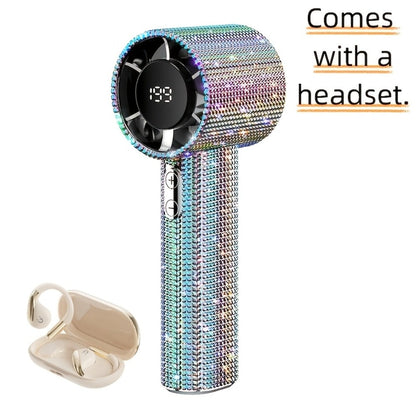Diamond Handheld Mini Fan USB-C Rechargeable | Luxury Full Diamond Turbo Fan with Adjustable Speed, Quiet Operation & Gift Box Packaging – Portable Personal Cooling Fan for Women, Summer Gift Idea