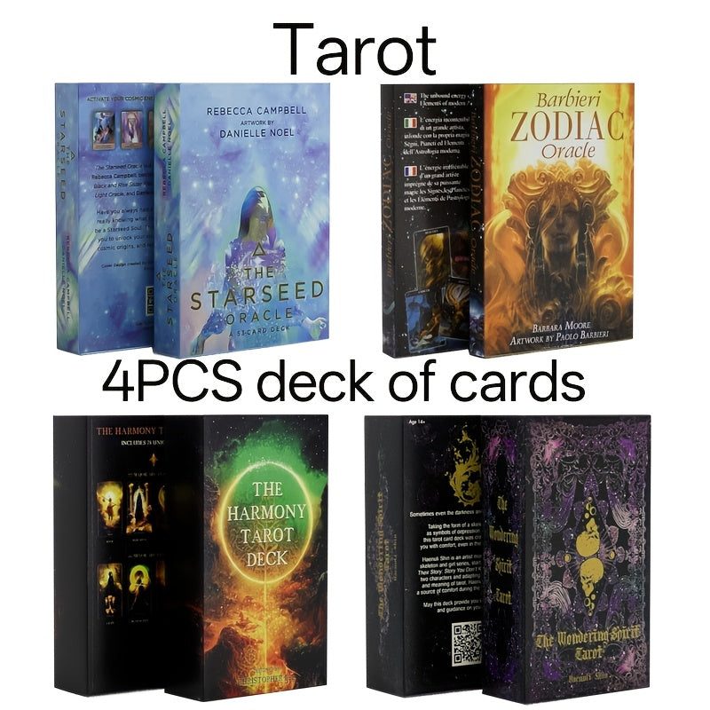 Tarot Card Deck Set 4pcs – Starseed Oracle, Paolo Barbieri Zodiac Oracle, Harmony Tarot & Wandering Spirit Tarot Cards, Mystical Oracle Deck Collection Gift for Readers