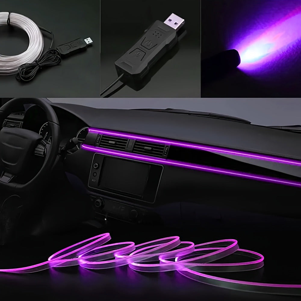 Car Interior LED Strip Lights App Control Dreamcolor Dynamic 114" Fiber Optic Ambient Lighting Kit for Center Console Door Decoration, Music Sync USB Power, 4pcs 6-in-1 10-in-1 Options