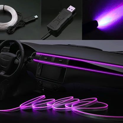 Car Interior LED Strip Lights App Control Dreamcolor Dynamic 114" Fiber Optic Ambient Lighting Kit for Center Console Door Decoration, Music Sync USB Power, 4pcs 6-in-1 10-in-1 Options
