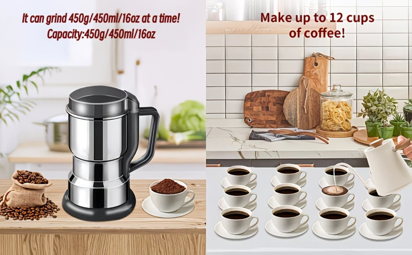 Electric Coffee Grinder 300W 25000RPM – 8-Blade Stainless Steel Spice & Grain Mill for Coffee Beans, Nuts, Spices | Home, Cafe & Camping