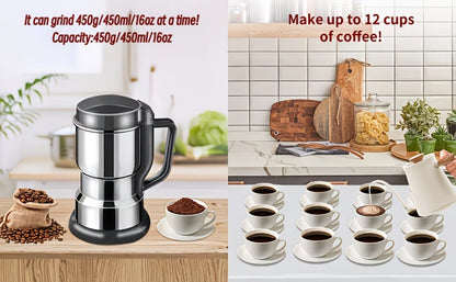 Electric Coffee Grinder 300W 25000RPM – 8-Blade Stainless Steel Spice & Grain Mill for Coffee Beans, Nuts, Spices | Home, Cafe & Camping