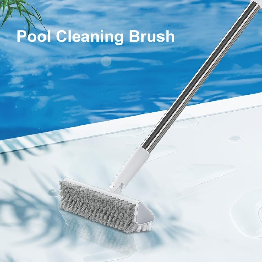 Cleaning Brush with Long Handle 180° Rotating Double-Sided Stiff Bristles Floor Scrub Brush for Bathroom Kitchen Patio Tile Shower Outdoor Heavy Duty Multi-Purpose Scrubber with Stainless Steel Handle