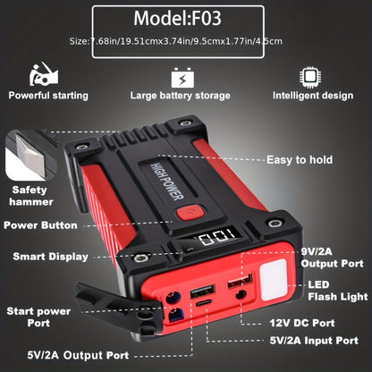 Jump Starter Power Bank 1600A–3000A – 12V Car Battery Booster, USB-C Fast Charge, LED Flashlight, MCU Precision Control, Works at -20°C