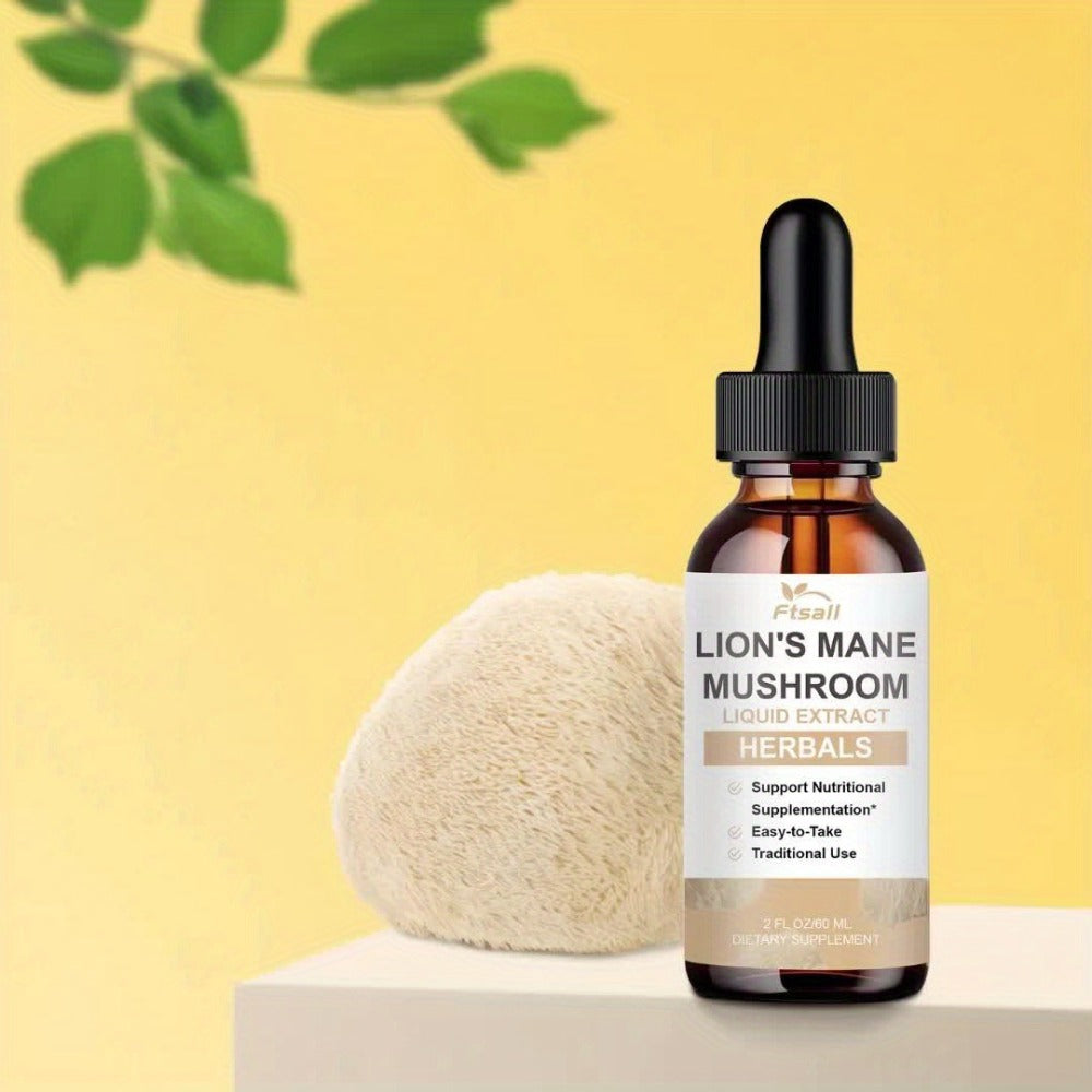 Lion's Mane Mushroom Liquid Drops 2fl oz Natural Herbal Extract for Brain Support, Focus, Memory & Cognitive Clarity for Men & Women