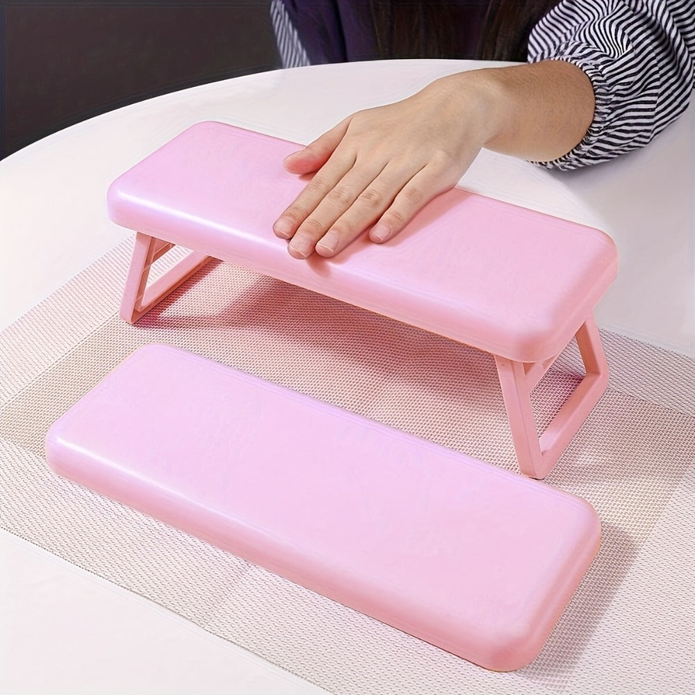 Folding Nail Armrest Hand Rest for Nail Technicians - Cushioned Wrist Support Pillow Bracket, Portable Manicure Table Stand, Professional Salon Nail Station Accessory, Pink White Purple