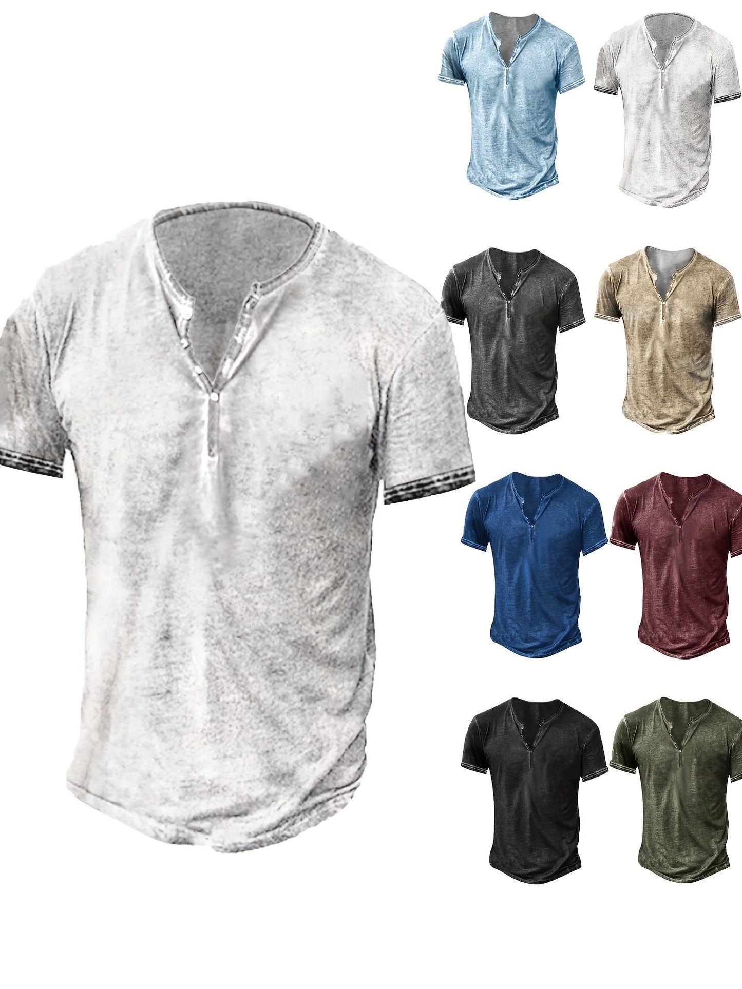 Men's Solid Color Henley Shirt - Collared Short Sleeve 408101