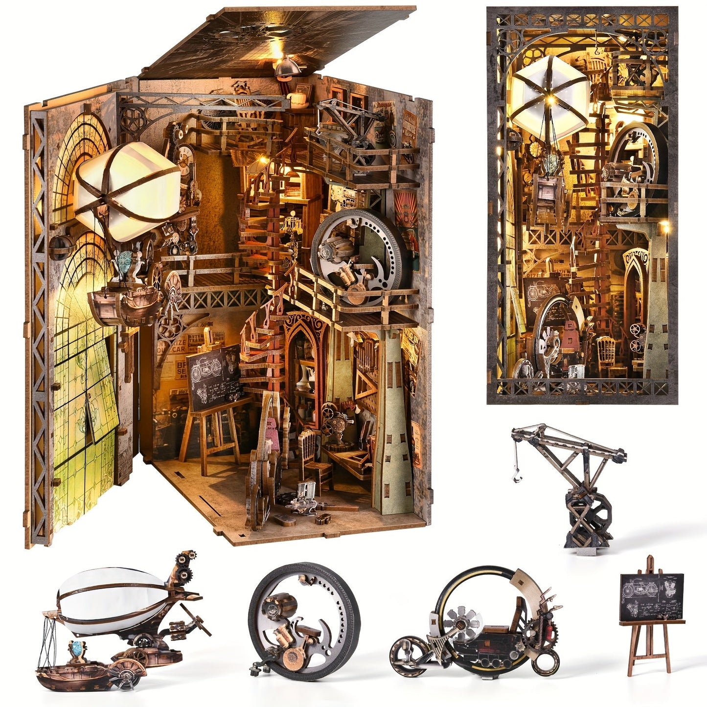 Book Nook Kit DIY Wooden 3D Puzzle Corner Alley Bookshelf Insert Miniature Street Scene Home Decor Handmade Gift for Adults Teens Halloween Christmas Birthday