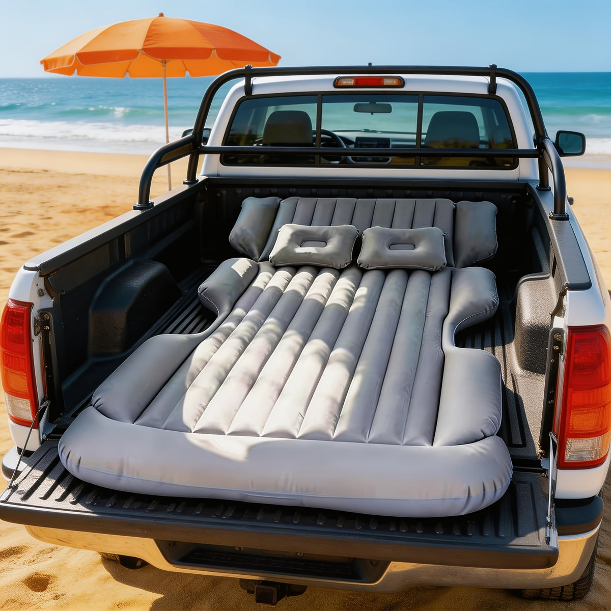 Comfortable Thickened Gray/Black Car Inflatable Mattress, Car Accessories, Inflatable Car bed for Truck and SUV Trunk, Foldable and Portable Skin-Friendly Back Seat Mattress, camping gear and equipment