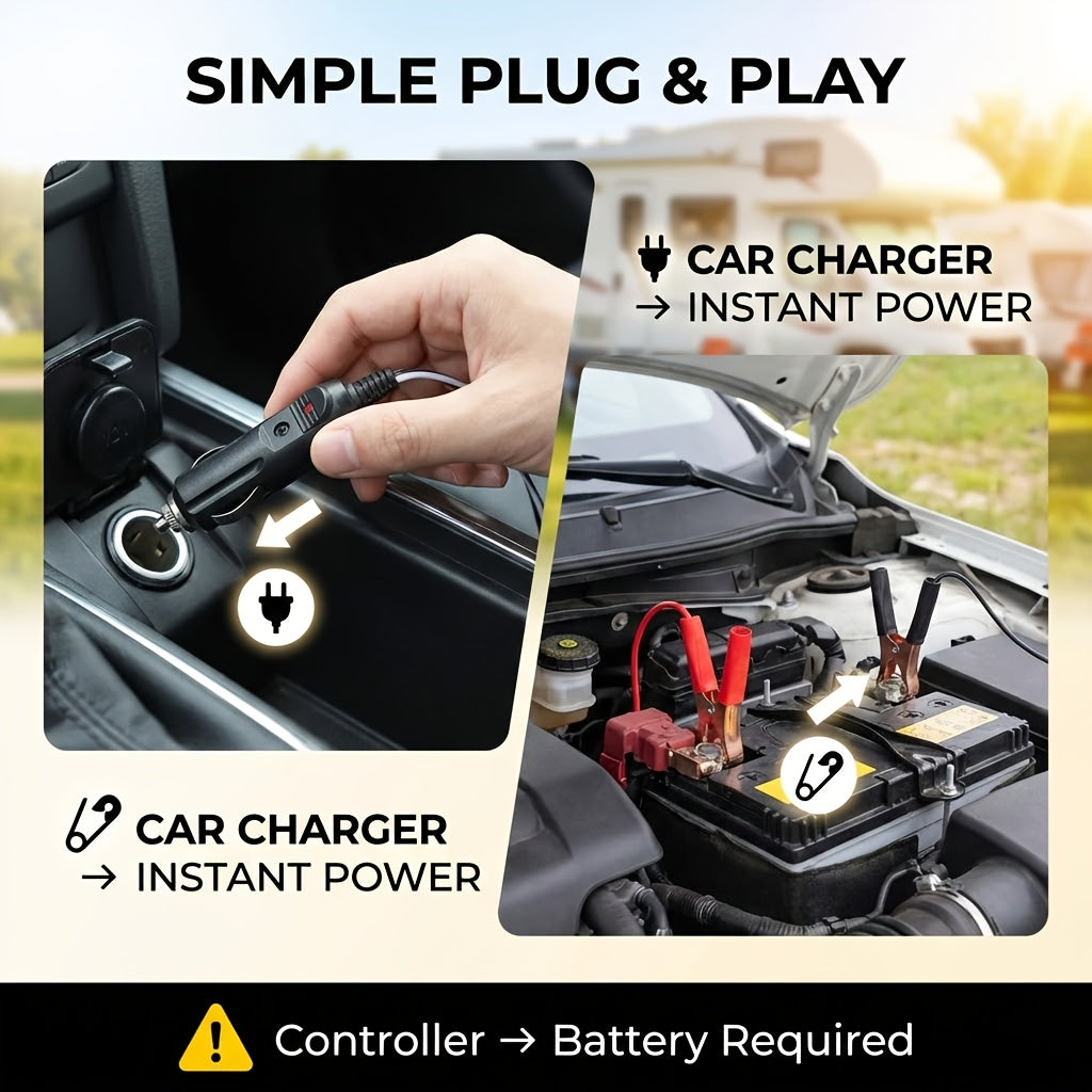 Solar Panel Kit with Solar Charge Controller & Extension Cord | W/Battery Clamps | Universal for Boat, Motorcycle, RV, Outdoor Light, Camera & Solar Generator | One-Stop Power Supply for Off-Grid Scenarios