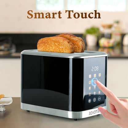 Stainless Steel Toaster 2 Slice with LED Display & Extra Wide Slots – 6 Shade Settings, Defrost Reheat Cancel Functions, Removable Crumb Tray, Compact Design for Bagels, Waffles & Bread