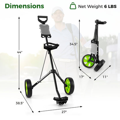 Foldable 2 Wheel Golf Push Cart Trolley with Scoreboard - Lightweight Steel Frame Pull Cart with Adjustable Handle, Score Counter, Ball & Tee Holder, Easy Fold Design for Golf Course & Club Transport