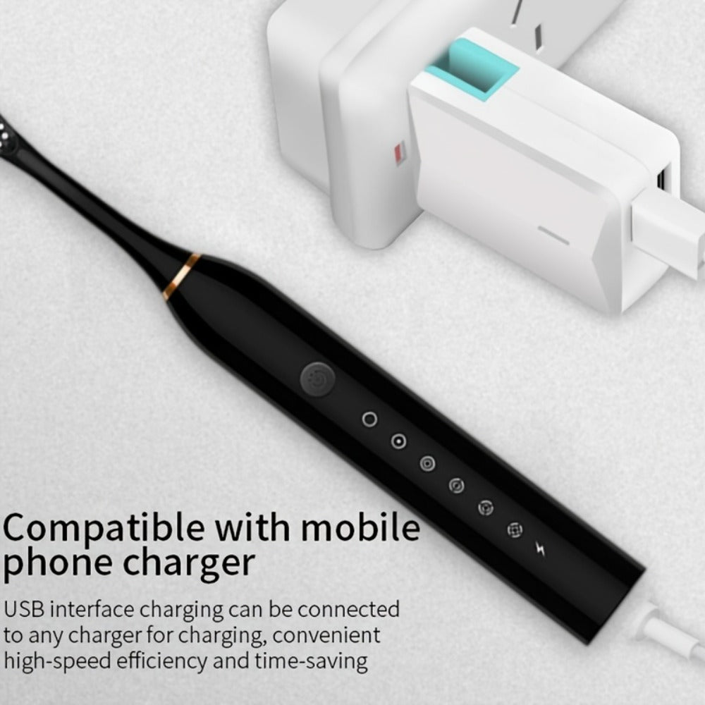 Rechargeable Electric Toothbrush with 6 Cleaning Modes & Smart Timer – USB Sonic Toothbrush for Adults, Replacement Heads Included, 3 Colors, Whitens Teeth & Protects Gums, Great Family Gift