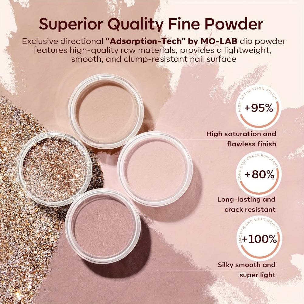 11-Piece Nude Skin Tone Dip Powder Kit with Golden Glitter — 4 Colors Complete Dipping Set Base Coat Activator Top Coat No Lamp French Nail Art Beginner Gift for Women