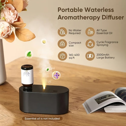 Essential Oil Diffuser Waterless Aroma Diffuser – USB Mini Humidifier, 3 Misting Modes, Color LED Lights, Auto Circulation for Home, Office & Car