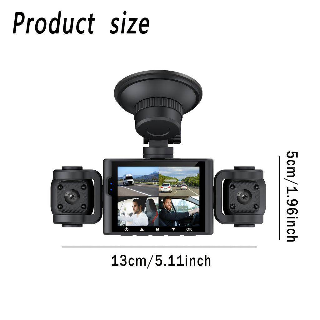 BCUOZ 360° Panoramic 3/4-Channel 1080P Full HD Ultimate Safety Dash Cam Set, 1080P Front + 720P Rear/Left/Right All-Round Coverage, 2.4" Quad-Screen Split Display, Super Night Vision, WDR, G-Sensor, Loop Recording - Auto Parts/ Car Dashboard Camera/