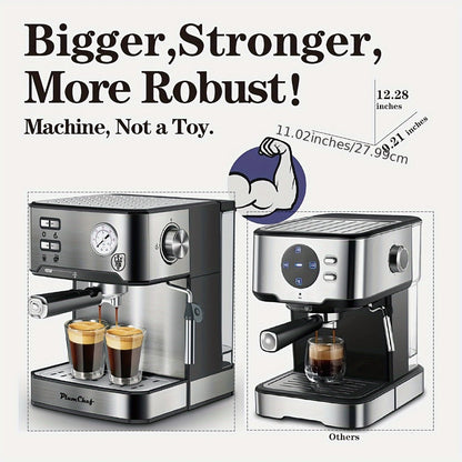 20 Bar Espresso Machine 950W – Stainless Steel Espresso & Cappuccino Latte Maker with Steam Wand Milk Frother, 49.03oz Water Tank, ESE Pod Filter, Home Barista Coffee Machine – Black, Pressure Gauge