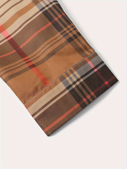Men's Plaid Long Sleeve Hooded Shirt - Stretch