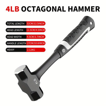 Octagonal Hammer 2/3/4 LB – Heavy-Duty Non-Slip Handle, Professional Masonry & Demolition Sledge Hammer for Stone, Concrete, Construction & DIY Home Projects