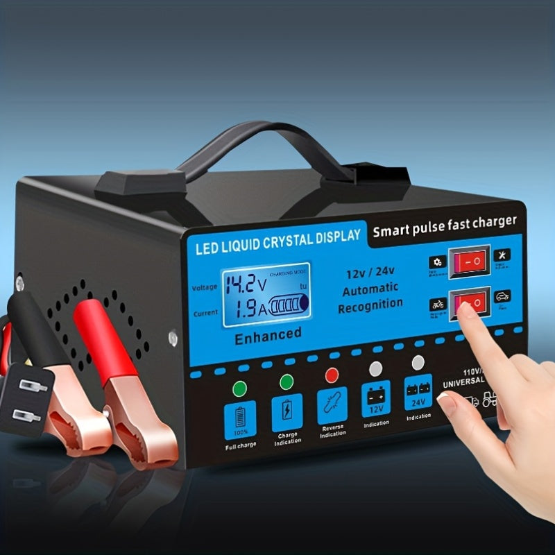 12V And 24V Intelligent Universal Battery Charger Inverter, with LCD Display Intelligent Maintenance Overcharge And Short Circuit Protection, Suitable for Intelligent Trickle Charging Maintenance of Various Cars, Yachts, And Batteries