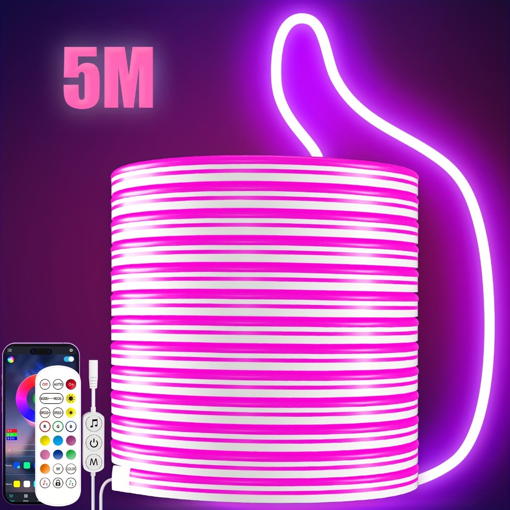 LED Neon Rope Light IP65 Waterproof – RGB Color Changing Light Strip, App & Remote Control, Music Sync, Silicone Neon Light for Bedroom, Gaming Room, Indoor & Outdoor Decoration (3.2/9.8/16.4 Ft)