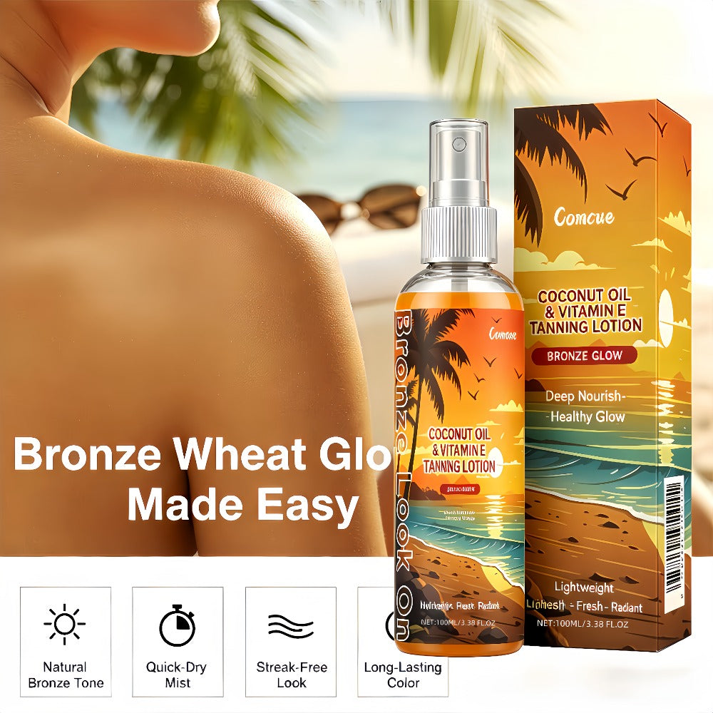 Self Tanning Spray with Coconut Oil 100ml Sunless Tanner for Natural Bronze Glow - Sun-Kissed Complexion Indoor Self Tan Hydrating Nourishing Portable Spray for Women and Men
