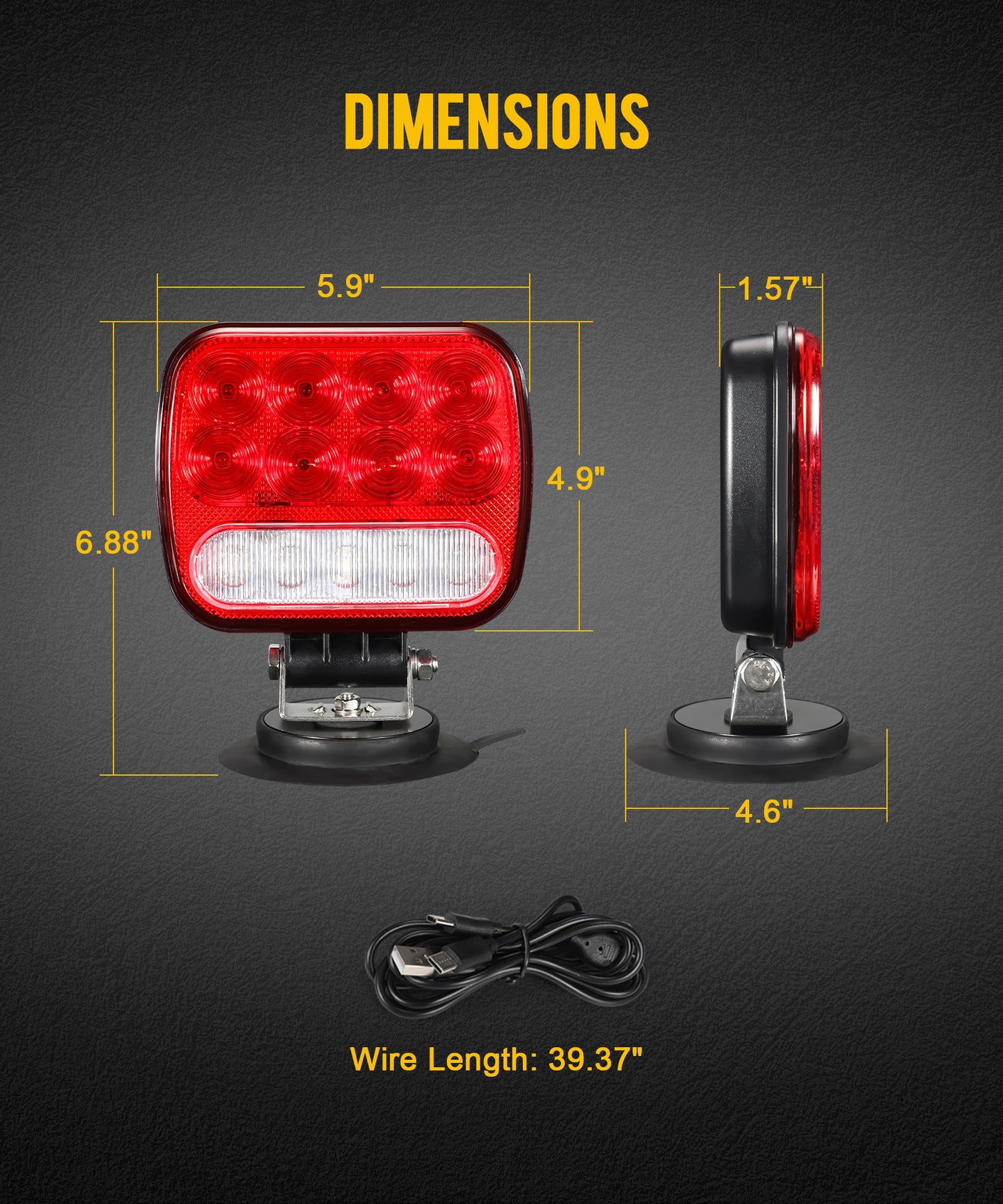 Wireless Magnetic LED Trailer Light Kit – 26 LED Towing Tail Light Stop Turn Brake Reverse, 7-Pin Plug 12-24V IPX5 Waterproof, 180° Rotatable, 100FT Range for Trucks Trailers
