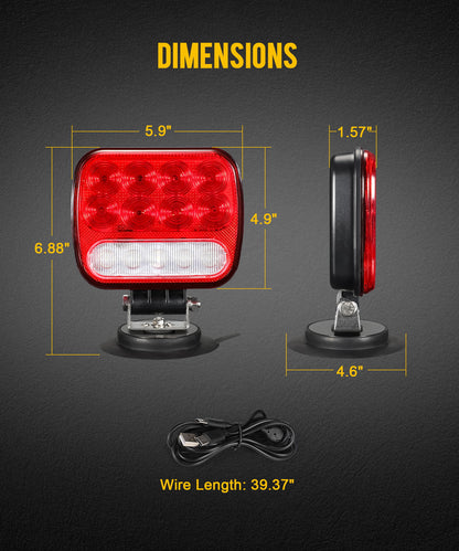 Wireless Magnetic LED Trailer Light Kit – 26 LED Towing Tail Light Stop Turn Brake Reverse, 7-Pin Plug 12-24V IPX5 Waterproof, 180° Rotatable, 100FT Range for Trucks Trailers