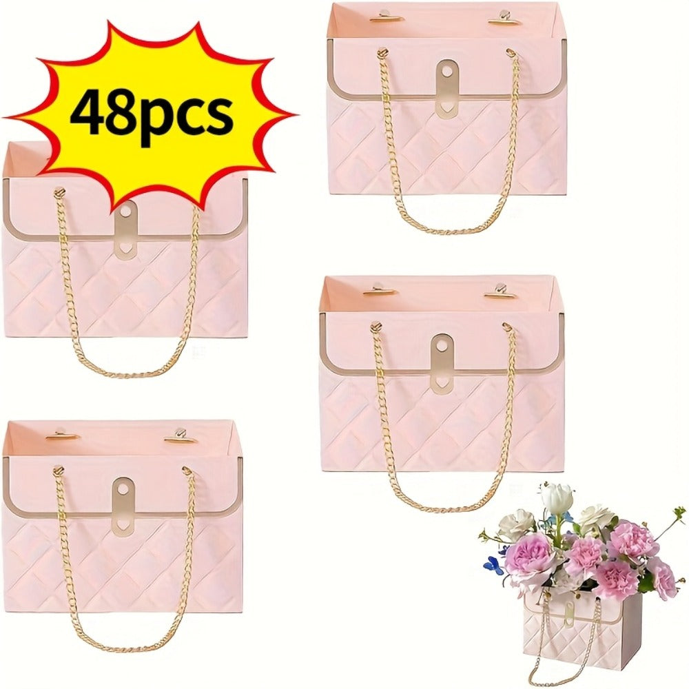 Paper Flower Bouquet Gift Bags with Metal Chain Handle Bulk – 12/24/36/48 Pcs Tote Bags for Wedding Party Birthday Florist Graduation Holiday Colorful Gift Wrapping
