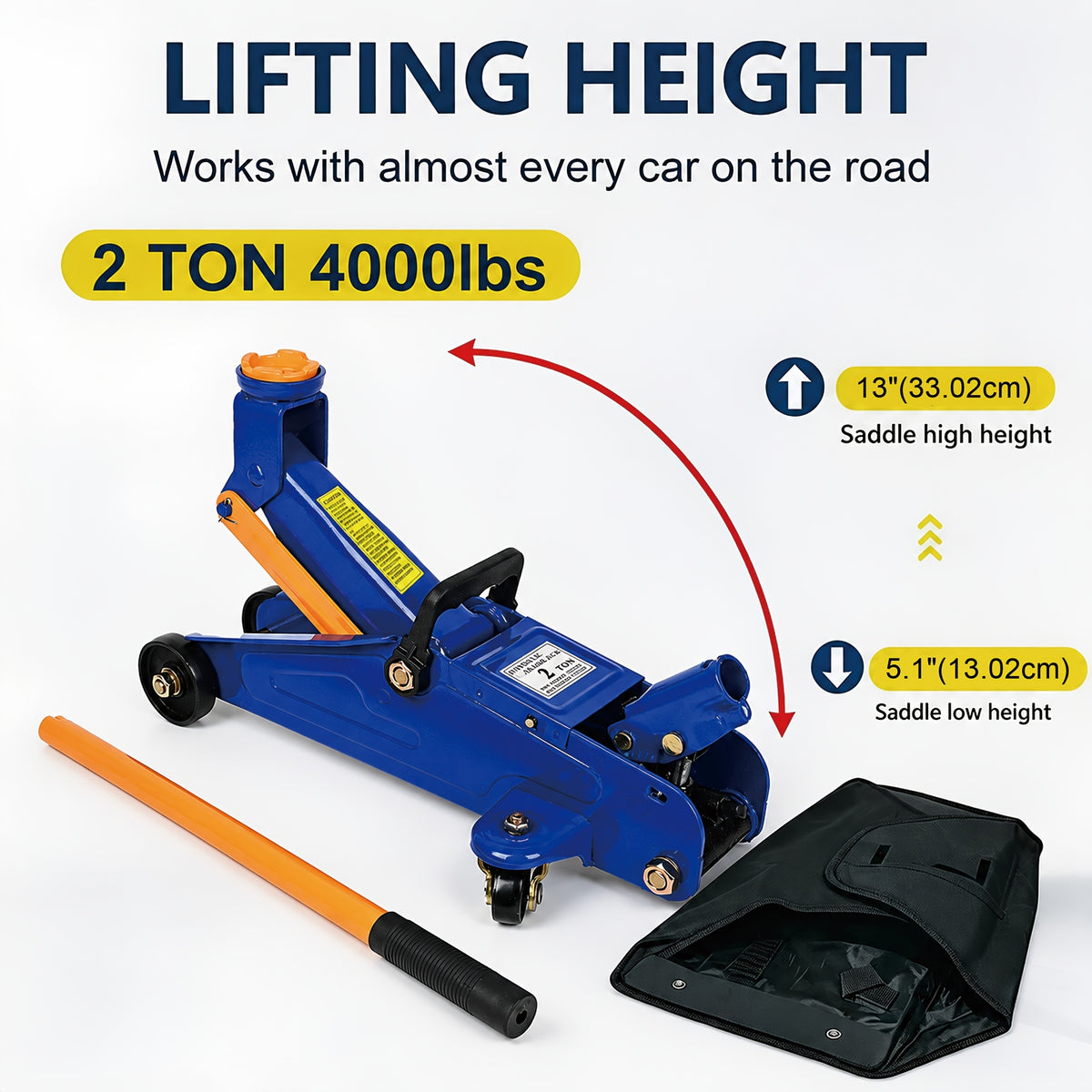 Aain Low Profile Hydraulic Floor Jack Suitable for, Workshop & Commercial Use - 2 Ton (4000 Lbs) Capacity, High-Carbon, Compact Trolley Jack with Wide Lifting Range (5.1"-13") for Vehicle Maintenance