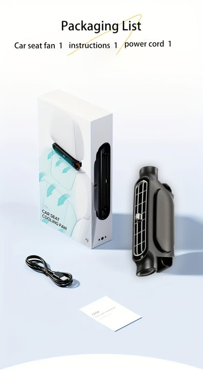 Bladeless Car USB Fan - 3-Speed Silent Cooling, Fits All Vehicles, Car Seat Fan with USB Charging Cable, Black & White Available