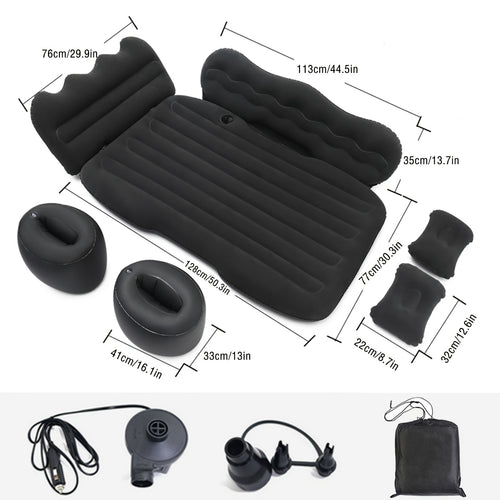 Car Seat Cushion Trunk Inflatable Mattress, Car Rear Inflatable Thickened Cushion, Sleeping Pad with Car Air Pump, 2 Pillows, for SUV Car Pickup Rear Seat