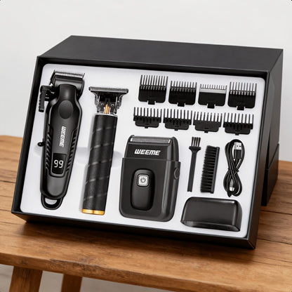 Men's Professional Grooming Kit – Cordless Rotary Shaver & T-Blade Trimmer, Type-C Charging, 6 Adjustable Combs, Non-Slip Beard Shaper for Travel & Family Haircut