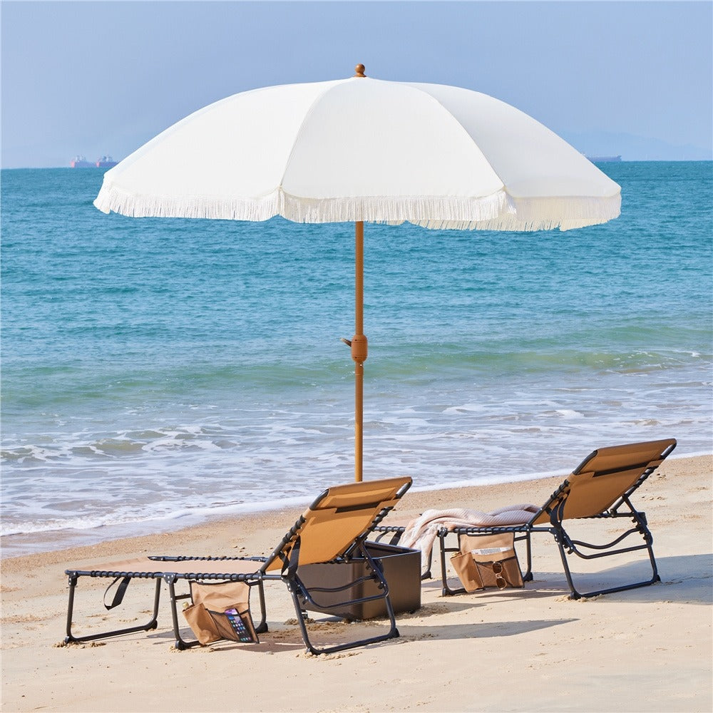 Patio Umbrella, 7.5ft & 9ft Fringe Tassel with Crank & Tilt - Aluminum Pole, 8 Fiberglass shown in the main product view