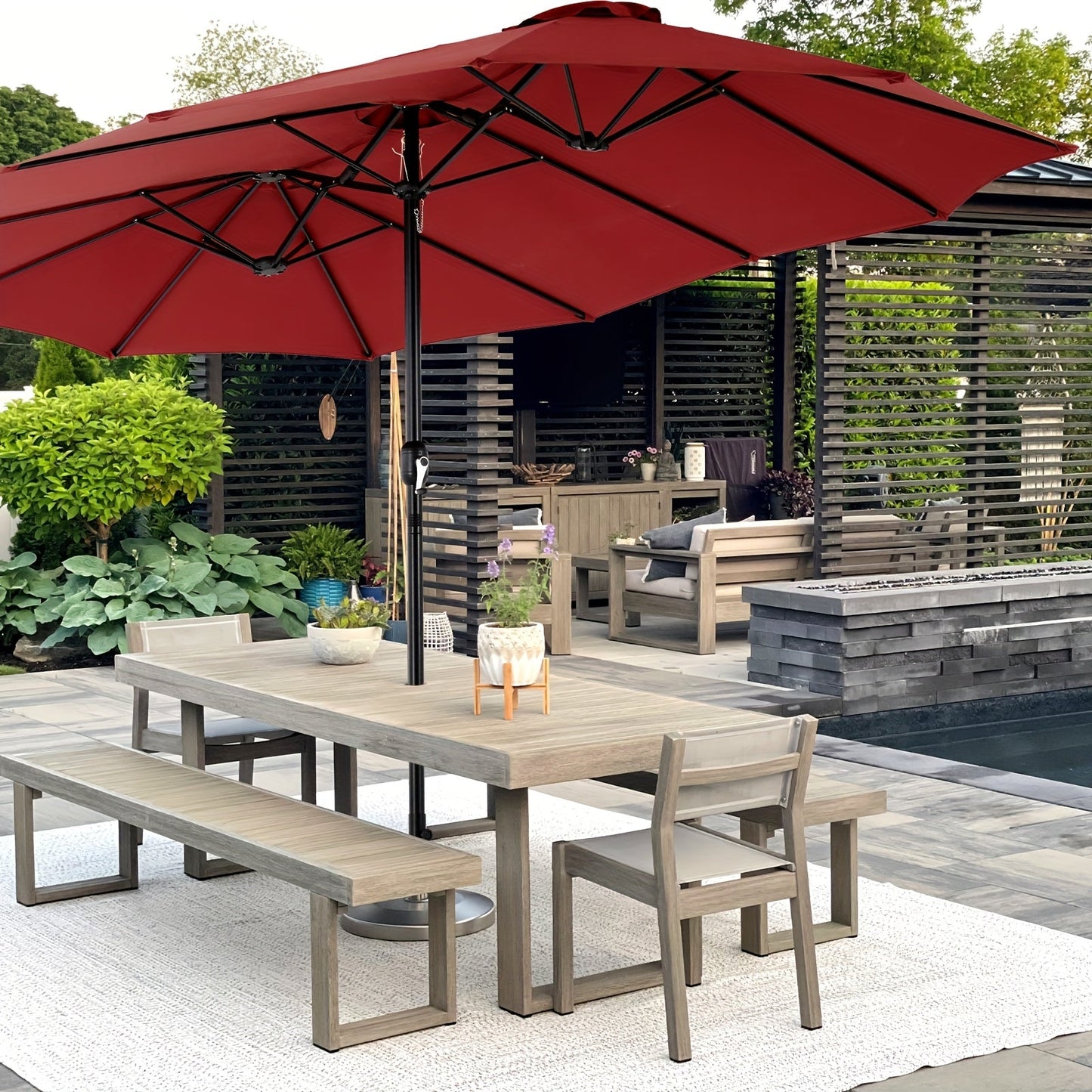 Patio Umbrella shown in the Red (15FT) option