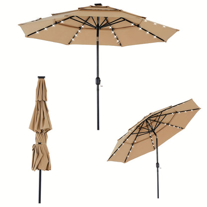 Patio Umbrella shown in the Upgraded LED Khaki (10FT) option