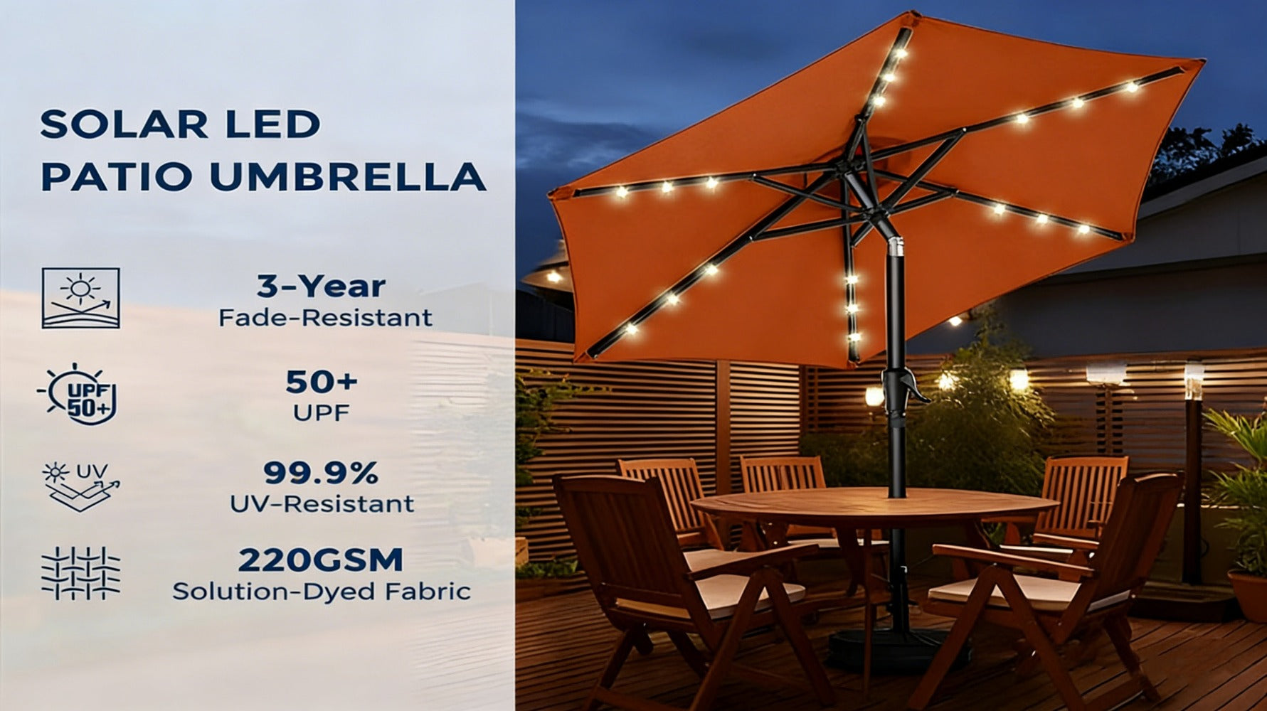 7.5-Foot Solar LED Patio Umbrella with UV Protection for Outdoor Shade and Protection detail image - detail view 10
