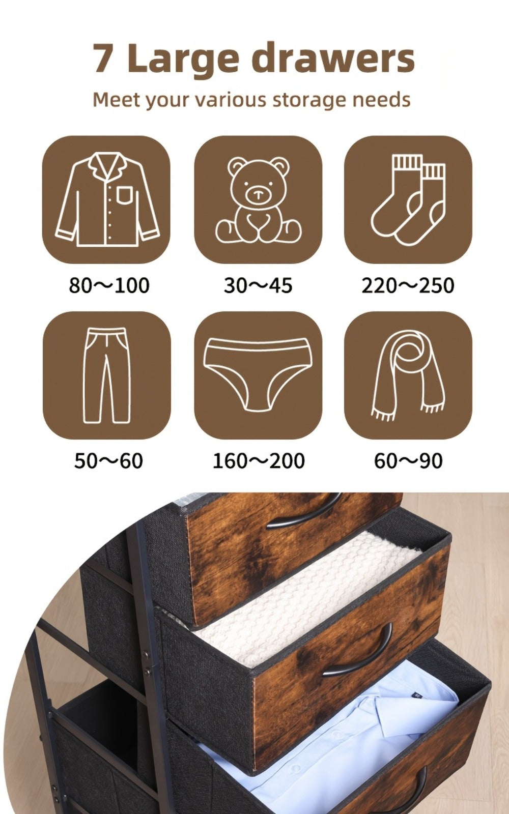 7-Drawer Tall Dresser, Bedroom Drawer Chest for Organized Everyday Storage detail image - detail view 20