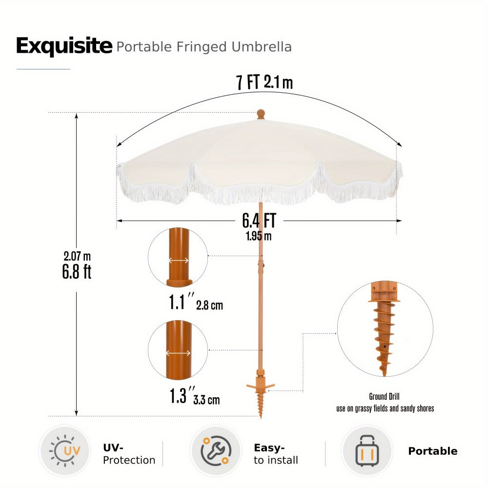 7-Foot Outdoor Umbrella with Carry Bag and UV Protection for Patio detail image - detail view 6