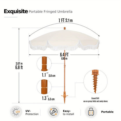 7-Foot Outdoor Umbrella with Carry Bag and UV Protection for Patio detail image - detail view 6