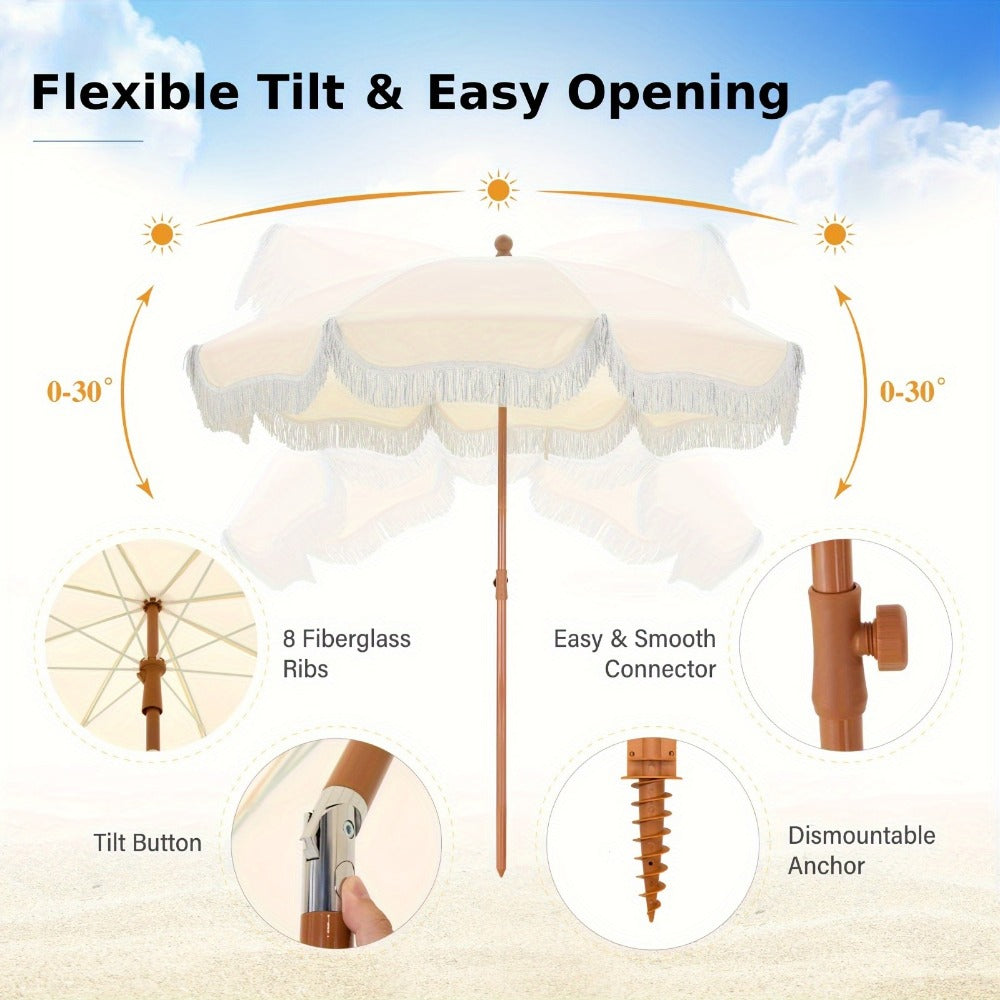 7-Foot Outdoor Umbrella with Carry Bag and UV Protection for Patio detail image - detail view 8