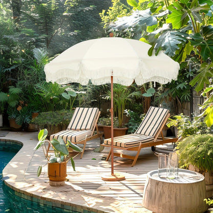 Outdoor Umbrella, 7ft Bohemian with Fringe Tassels & Carry Bag - UV 50+ Sun Protection shown in the main product view