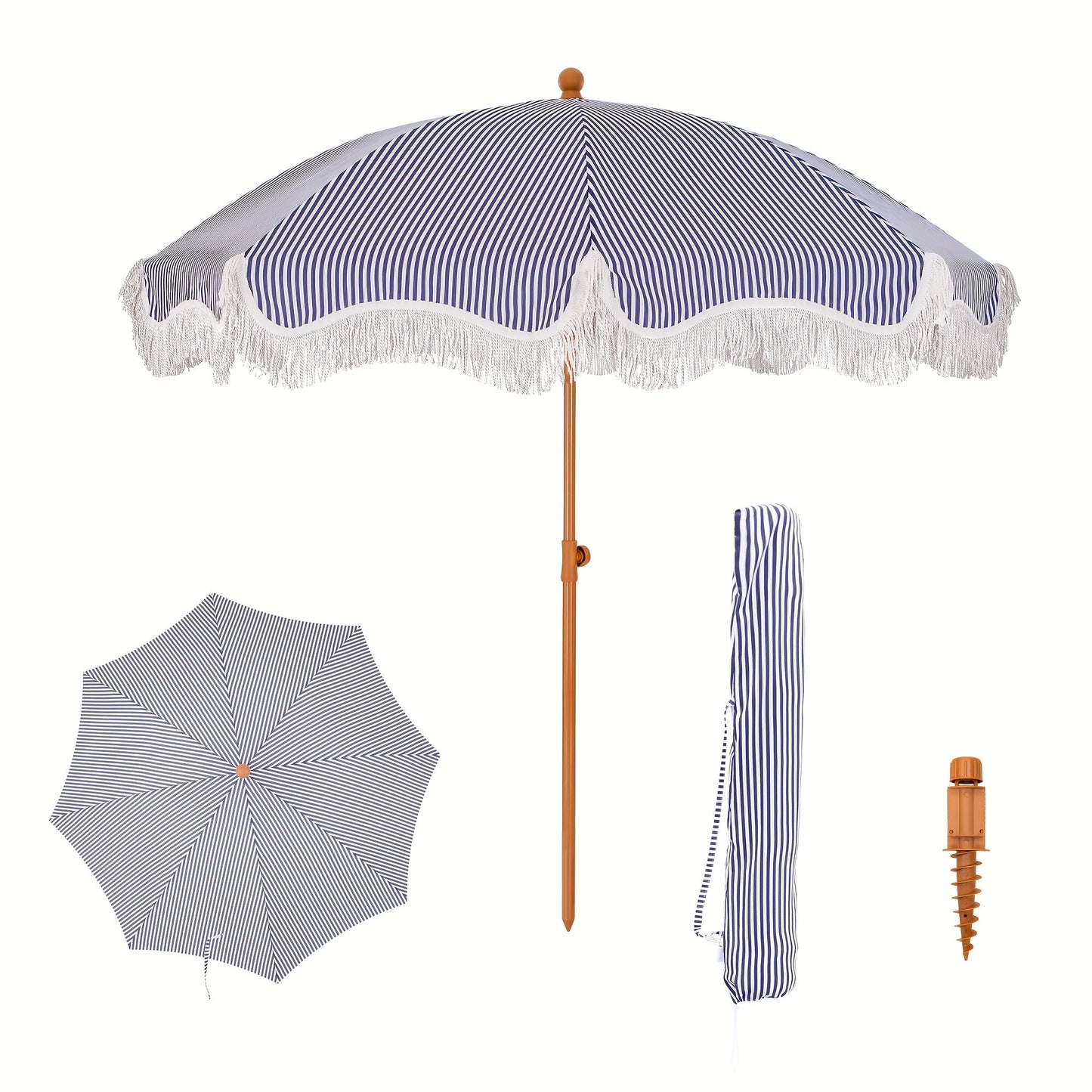 Outdoor Umbrella shown in the Navy-strip option