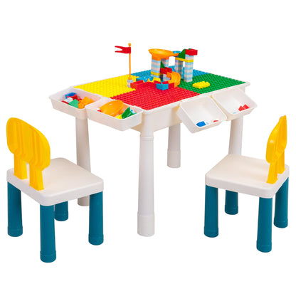 Kids Activity Table Set, 7-in-1 with 2 Chairs 100 Blocks Building Block Table Water Sand shown in the main product view