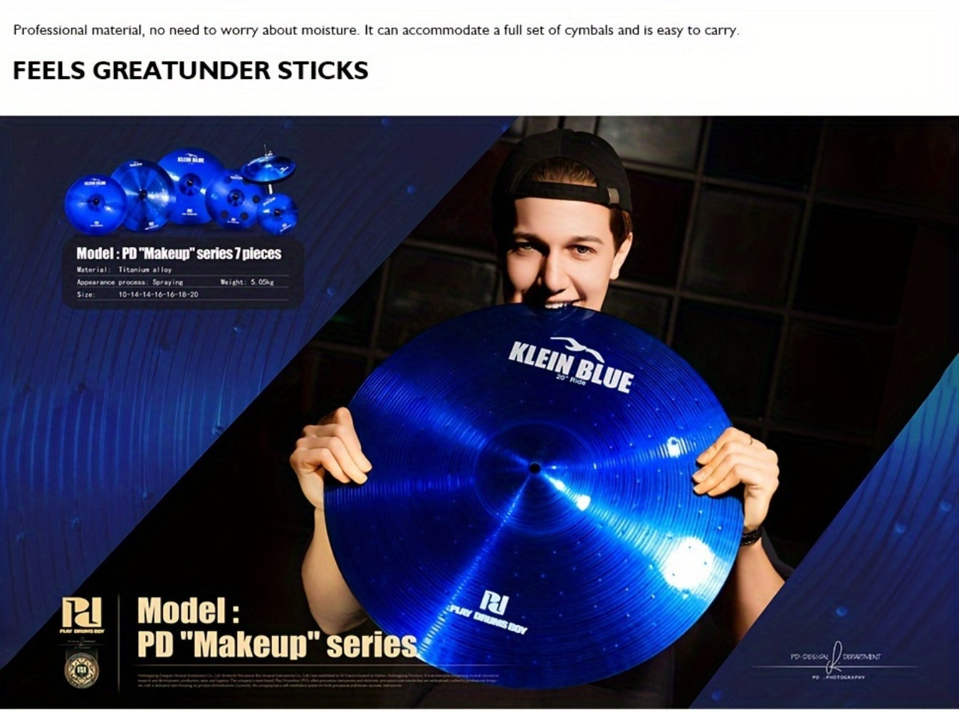 7-Piece Alloy Cymbal Set in Blue, Red or Black for Drum Practice detail image - detail view 12