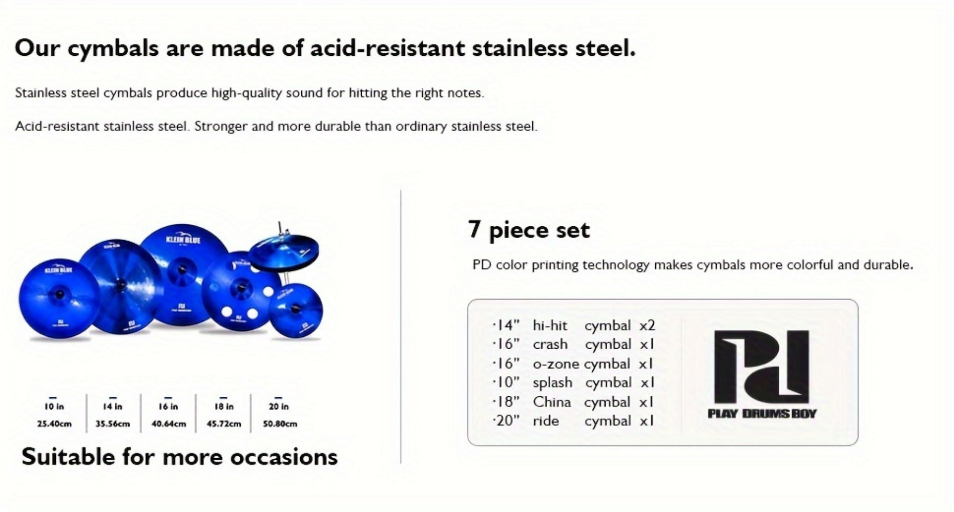 7-Piece Alloy Cymbal Set in Blue, Red or Black for Drum Practice detail image - detail view 13