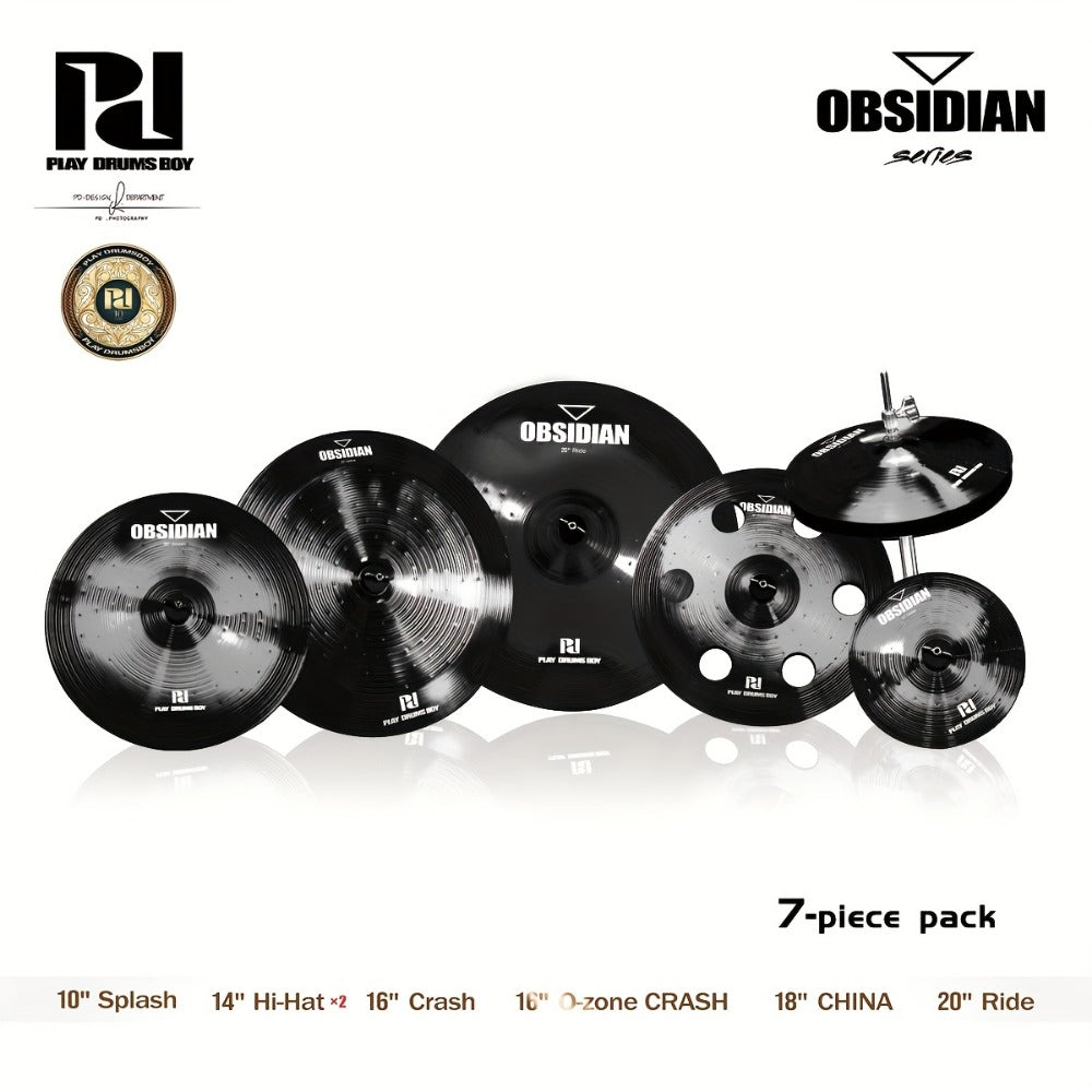 7-Piece Alloy Cymbal Set in Blue, Red or Black for Drum Practice detail image - detail view 3